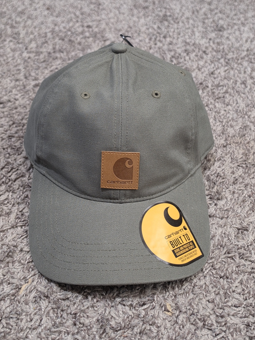 Carhartt Olive Green Canvas Baseball Cap with Leather Patch
